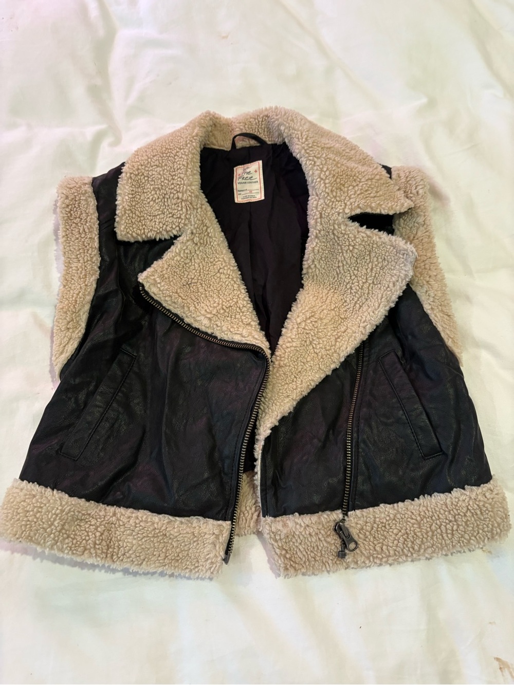 Free People Faux Leather Sherpa Vest - Black & Cream